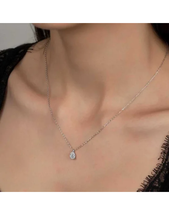 Swarovski Taşlı Gümüş Damla Tektaş Bayan Kolye