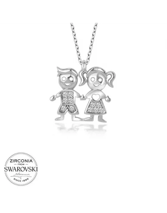 Swarovski Taşlı Gümüş Erkek Kız Çocuk Bayan Kolye