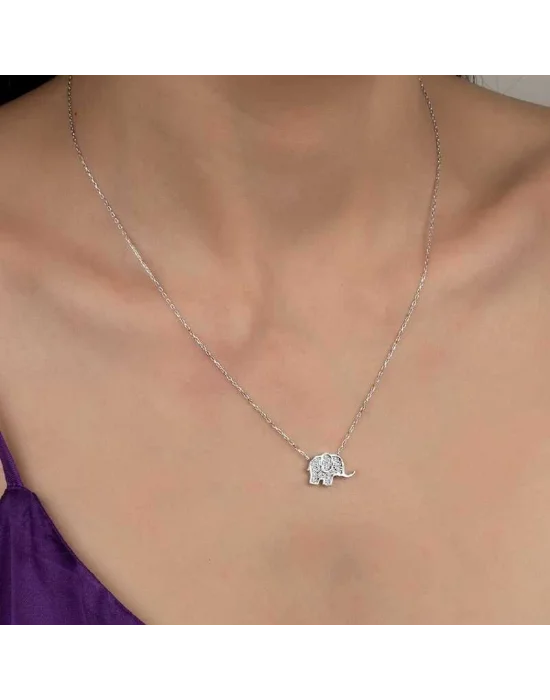 Swarovski Taşlı Gümüş Fil Bayan Kolye