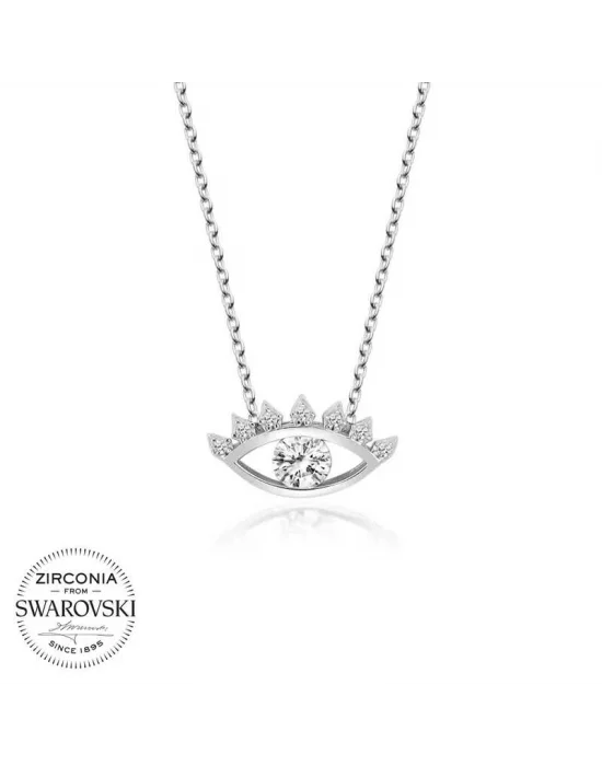 Swarovski Taşlı Gümüş Göz Tektaş Bayan Kolye