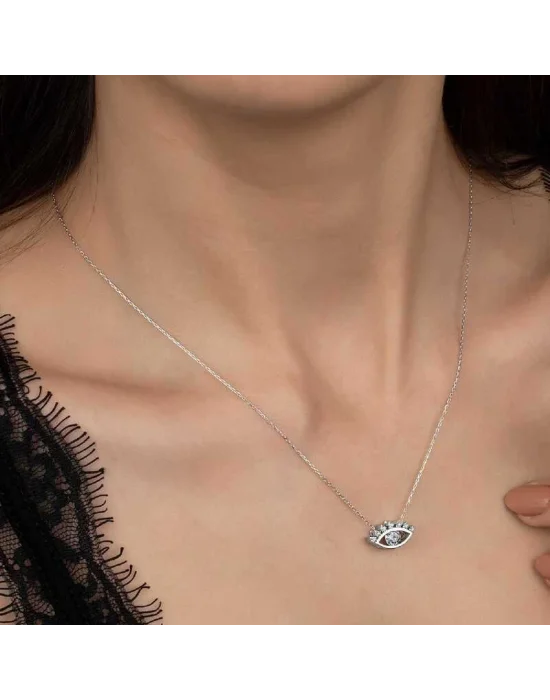 Swarovski Taşlı Gümüş Göz Tektaş Bayan Kolye