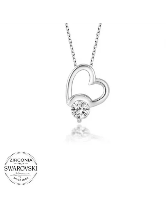 Swarovski Taşlı Gümüş Kalp Bayan Kolye