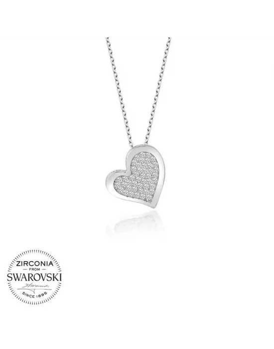 Swarovski Taşlı Gümüş Kalp Bayan Kolye