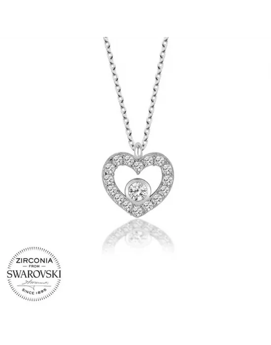 Swarovski Taşlı Gümüş Kalp Bayan Kolye