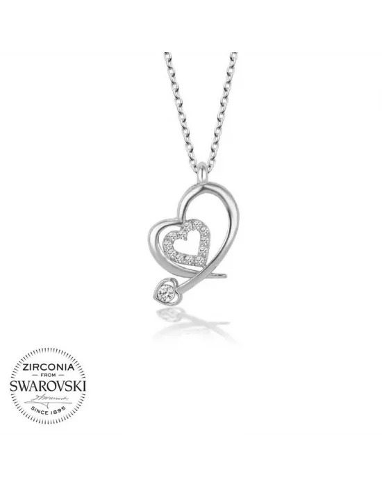 Swarovski Taşlı Gümüş Kalp Bayan Kolye