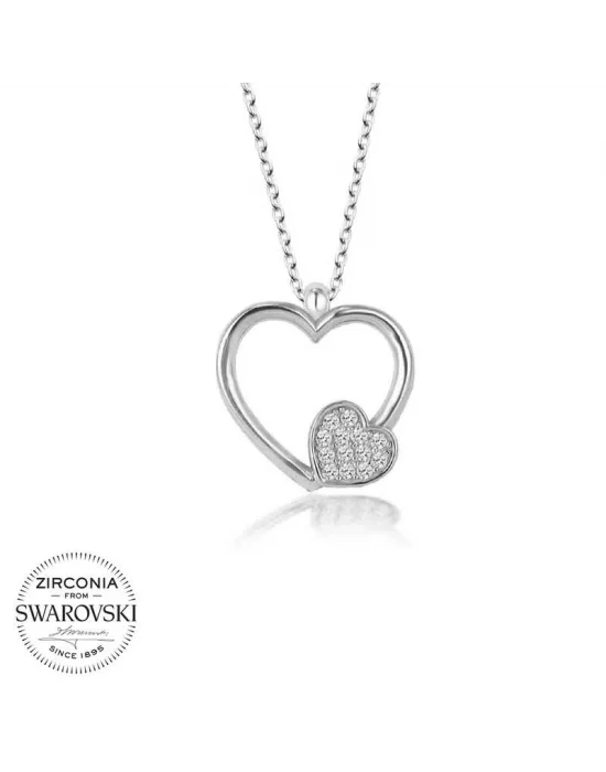 Swarovski Taşlı Gümüş Kalp Bayan Kolye