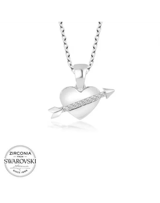 Swarovski Taşlı Gümüş Kalp Bayan Kolye