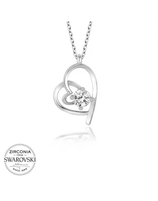 Swarovski Taşlı Gümüş Kalp Bayan Kolye