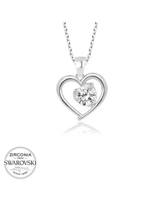 Swarovski Taşlı Gümüş Kalp Bayan Kolye