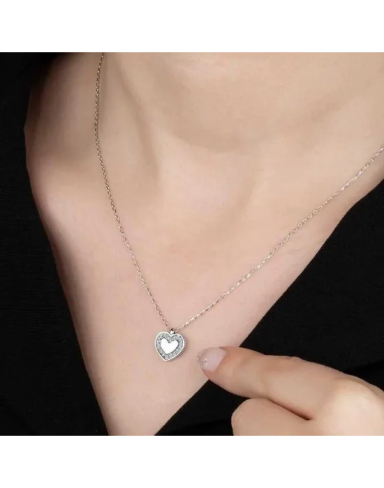 Swarovski Taşlı Gümüş Kalp Bayan Kolye