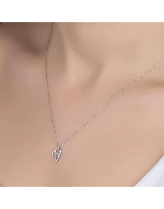 Swarovski Taşlı Gümüş Kalp Bayan Kolye