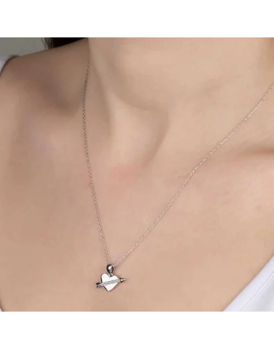 Swarovski Taşlı Gümüş Kalp Bayan Kolye