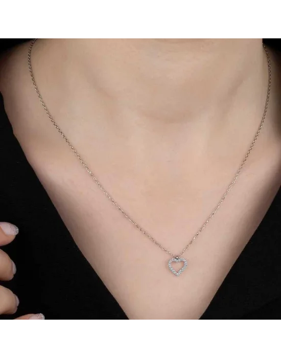 Swarovski Taşlı Gümüş Kalp Bayan Kolye
