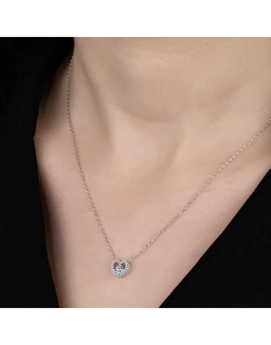 Swarovski Taşlı Gümüş Kalp Bayan Kolye
