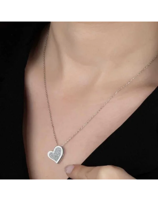 Swarovski Taşlı Gümüş Kalp Bayan Kolye