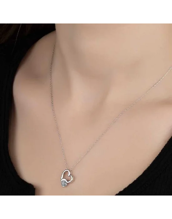 Swarovski Taşlı Gümüş Kalp Bayan Kolye