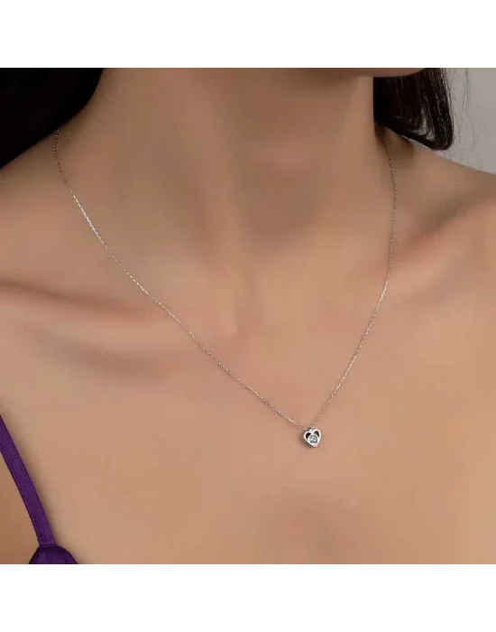 Swarovski Taşlı Gümüş Kalp Bayan Kolye