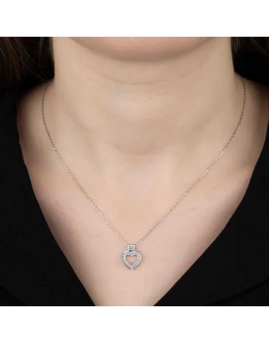 Swarovski Taşlı Gümüş Kalp Bayan Kolye
