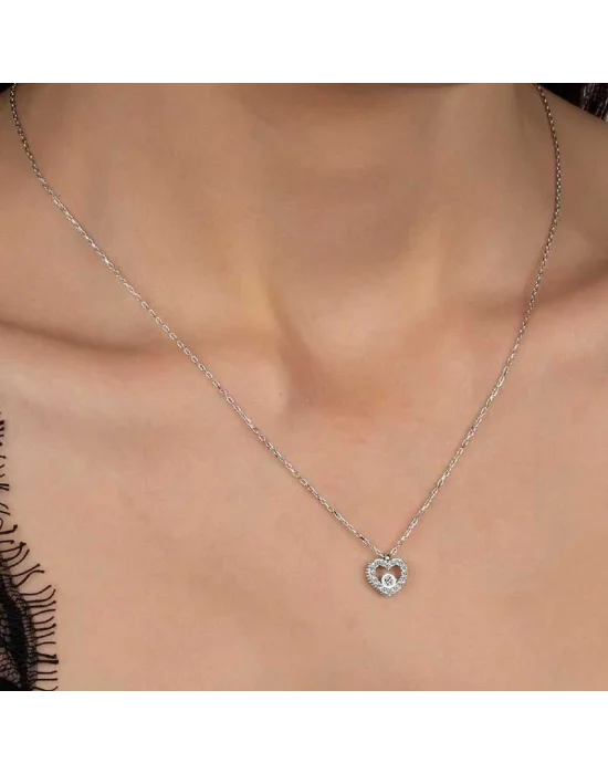 Swarovski Taşlı Gümüş Kalp Bayan Kolye