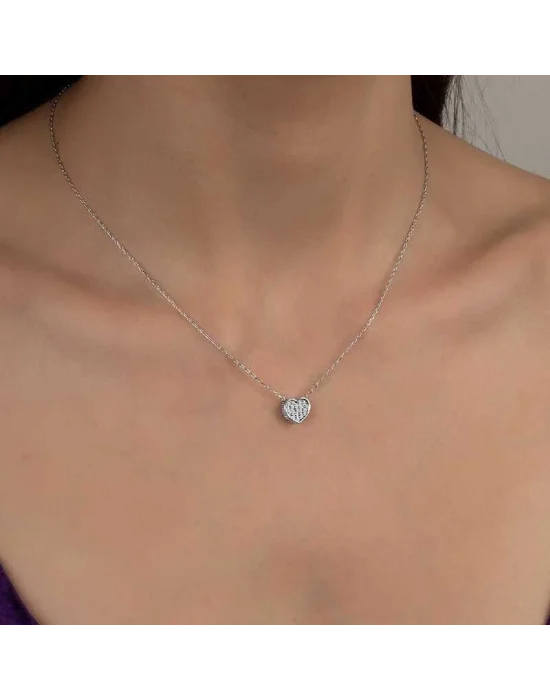 Swarovski Taşlı Gümüş Kalp Bayan Kolye