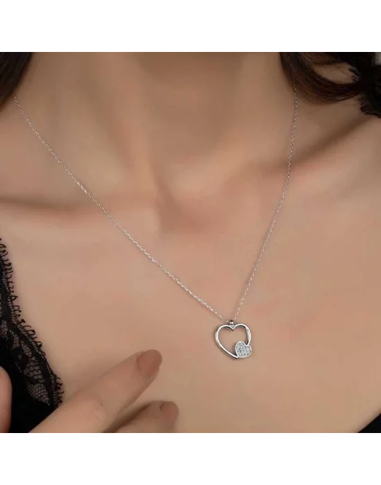 Swarovski Taşlı Gümüş Kalp Bayan Kolye