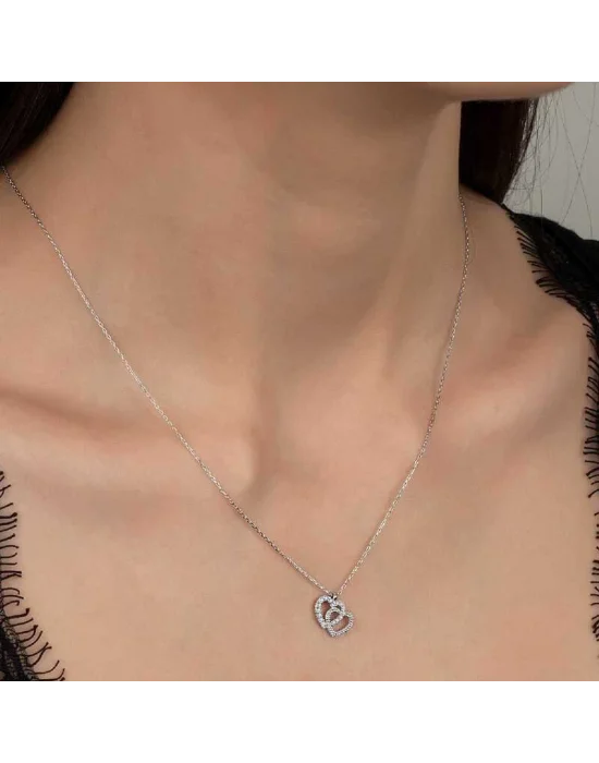 Swarovski Taşlı Gümüş Kalp Bayan Kolye