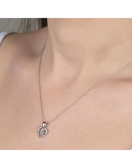 Swarovski Taşlı Gümüş Kalp Bayan Kolye