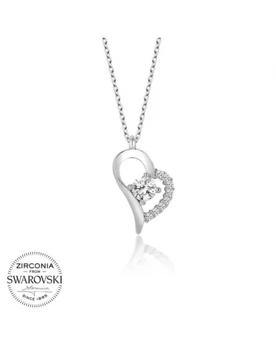 Swarovski Taşlı Gümüş Kalp Tektaş Bayan Kolye