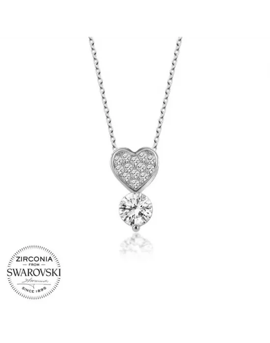 Swarovski Taşlı Gümüş Kalp Tektaş Bayan Kolye