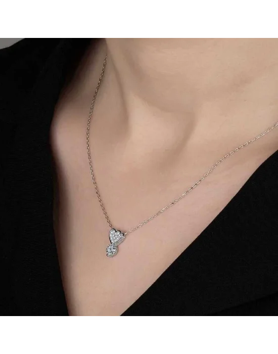 Swarovski Taşlı Gümüş Kalp Tektaş Bayan Kolye