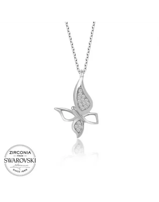 Swarovski Taşlı Gümüş Kelebek Bayan Kolye