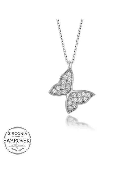 Swarovski Taşlı Gümüş Kelebek Bayan Kolye