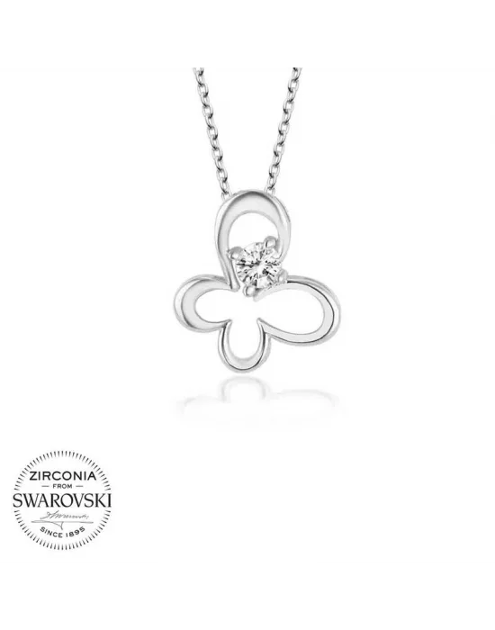 Swarovski Taşlı Gümüş Kelebek Bayan Kolye