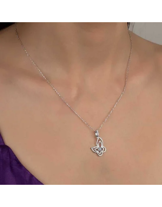 Swarovski Taşlı Gümüş Kelebek Bayan Kolye