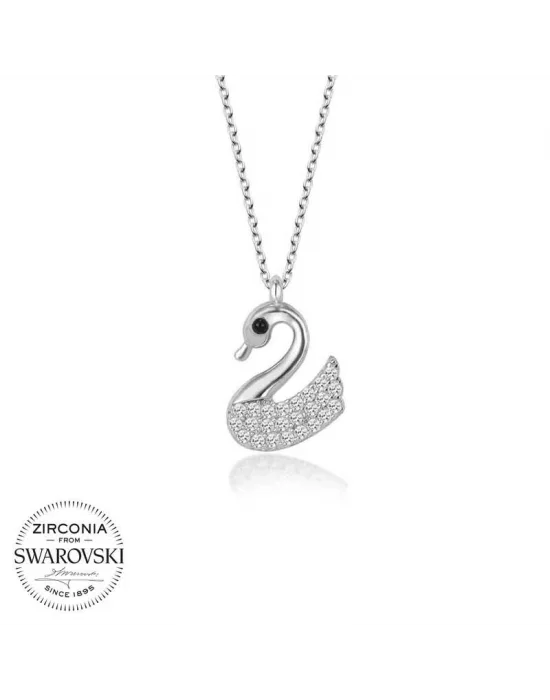 Swarovski Taşlı Gümüş Kuğu Bayan Kolye