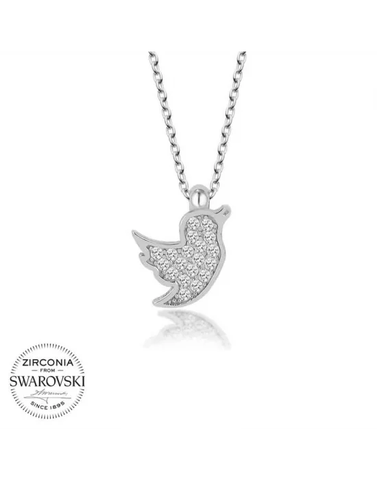 Swarovski Taşlı Gümüş Kuş Bayan Kolye
