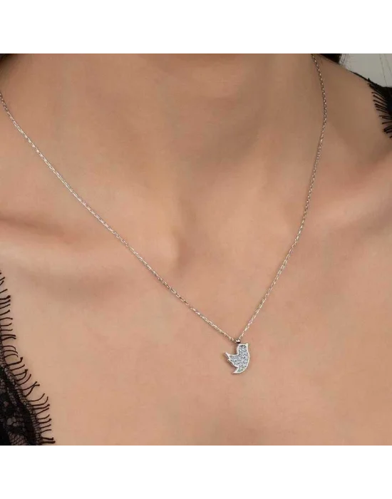 Swarovski Taşlı Gümüş Kuş Bayan Kolye