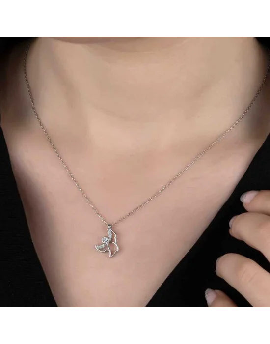 Swarovski Taşlı Gümüş Melek Bayan Kolye