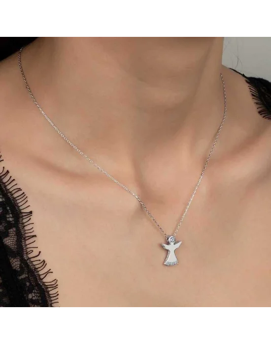 Swarovski Taşlı Gümüş Melek Bayan Kolye