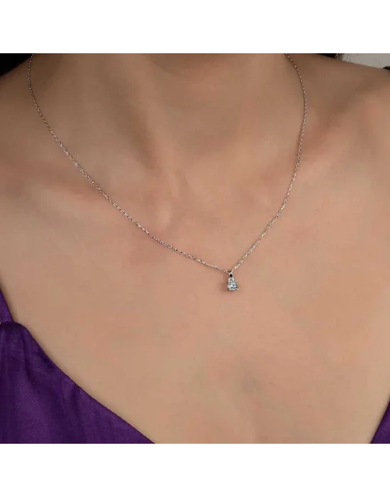 Swarovski Taşlı Gümüş Tektaş Bayan Kolye