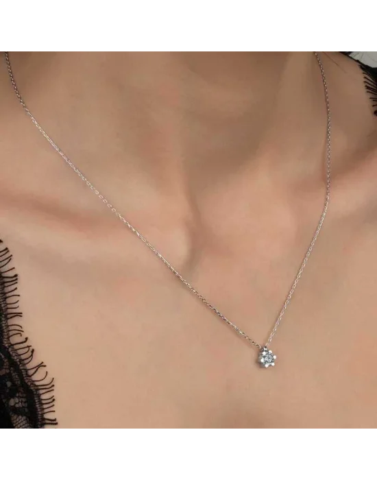 Swarovski Taşlı Gümüş Tektaş Bayan Kolye