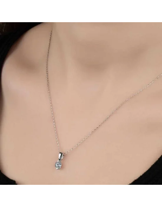 Swarovski Taşlı Gümüş Tektaş Bayan Kolye