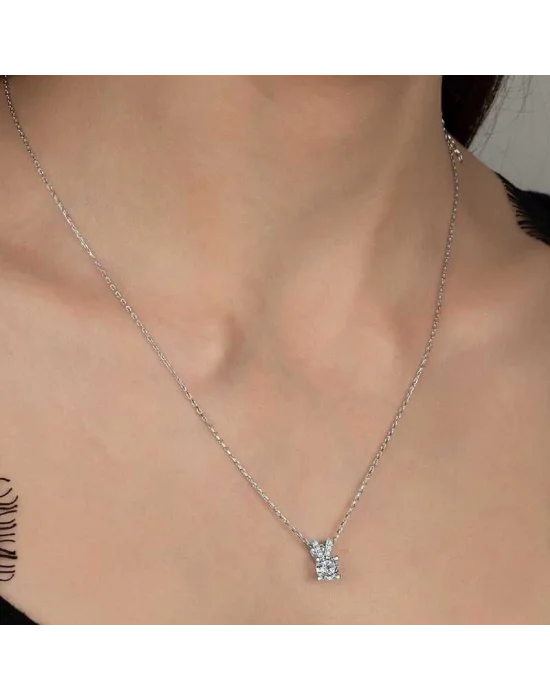 Swarovski Taşlı Gümüş Tektaş Bayan Kolye