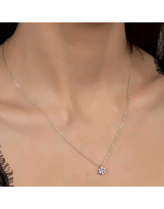 Swarovski Taşlı Gümüş Tektaş Bayan Kolye