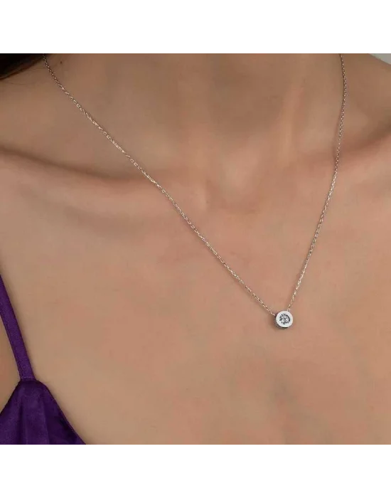 Swarovski Taşlı Gümüş  Tektaş Bayan Kolye