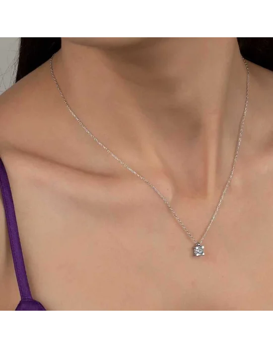 Swarovski Taşlı Gümüş Tektaş Bayan Kolye