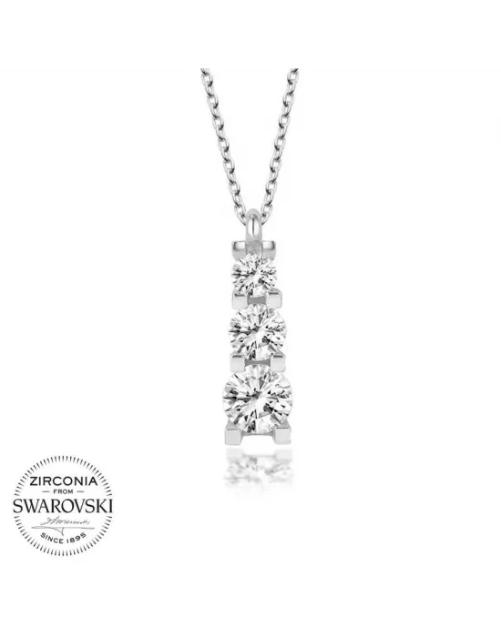 Swarovski Taşlı Gümüş Üçtaş Tektaş Bayan Kolye
