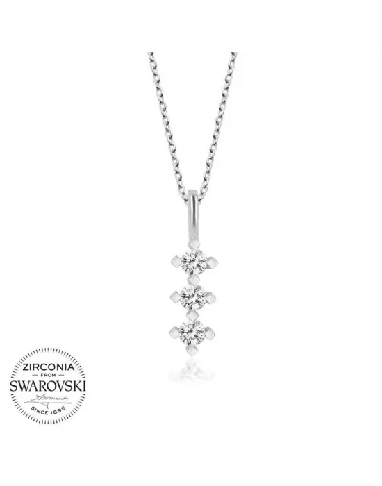 Swarovski Taşlı Gümüş Üçtaş Tektaş Bayan Kolye