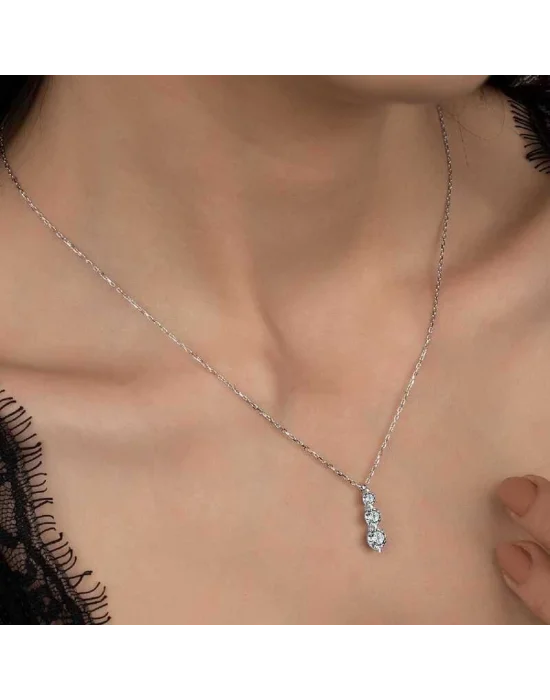 Swarovski Taşlı Gümüş Üçtaş Tektaş Bayan Kolye