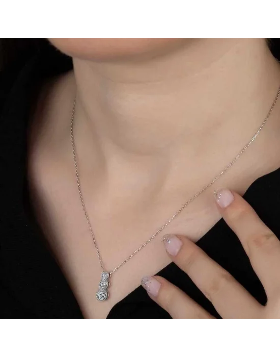 Swarovski Taşlı Gümüş Üçtaş Tektaş Bayan Kolye
